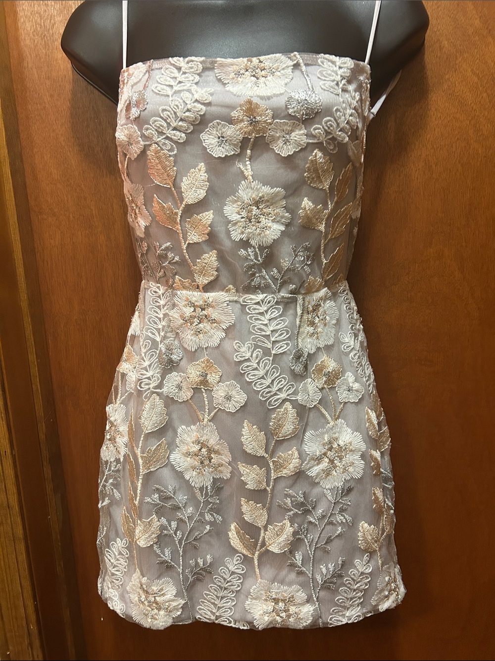 Embroidered Floral Strapless Mini Dress in Champagne - Homecoming